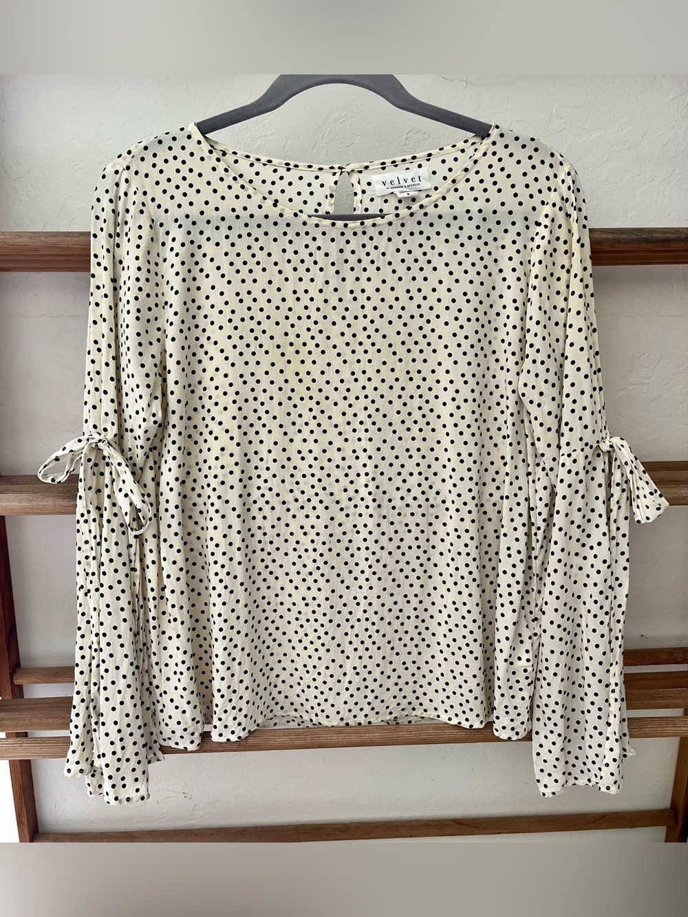 Velvet by Graham & Spencer Cream Blouse with Black Polka Dots